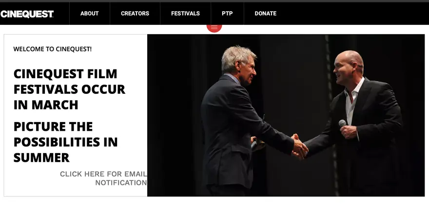 The cinequest.org home page.